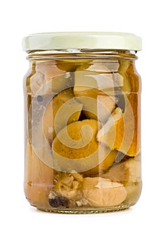 Glass jar with cepe mushrooms