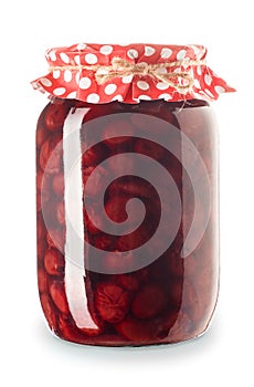 Glass jar of cherry jam