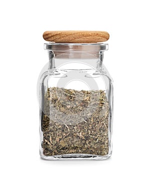 Glass jar with dried parsley
