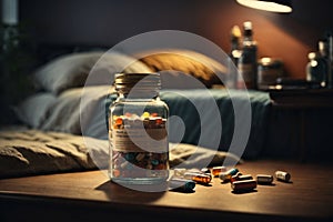 Candy-filled Jar on Wooden Table. Generative AI.