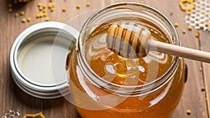 Dipper rests inside the jar showcasing the viscous texture of