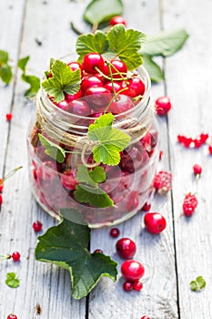 Glass jar fruits cherries currants