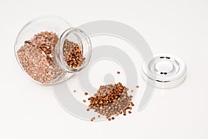 Glass jar full of buckwheat seeds