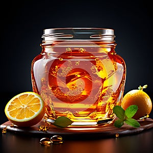 glass jar full of fresh honey