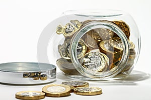 Glass jar full of pound coins