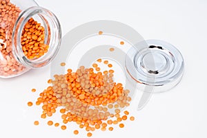 Glass jar full of red lentil