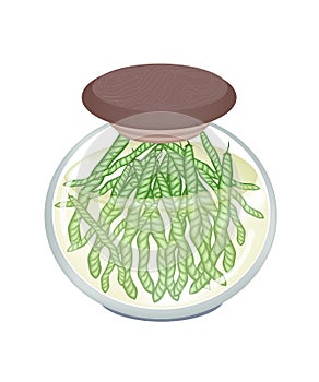 A Glass Jar of Green Mung Bean Pods