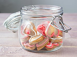 A glass Jar with homemade heart shaped cookies