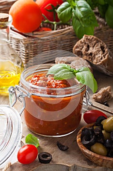 Glass jar with homemade tomato pasta sauce