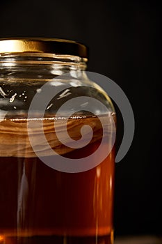 Glass jar with kombucha isolated on
