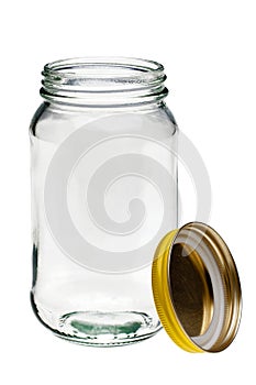 Glass jar and lid isolated on white