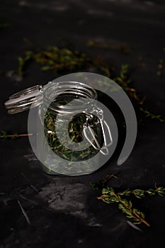 Glass jar with lock with spices