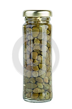 Glass jar with marinated capers