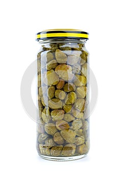 Glass jar with marinated capers