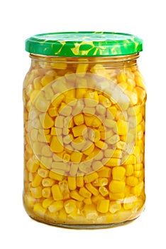 Glass jar with marinated corn grains