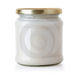 Glass jar of milk cream isolated