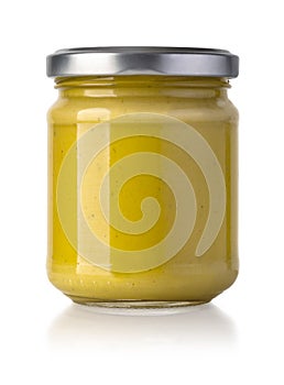 Glass jar of mustard