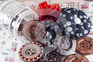 Glass Jar, Neddle Case and Buttons