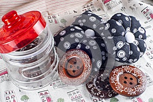 Glass Jar, Neddle Case and Buttons