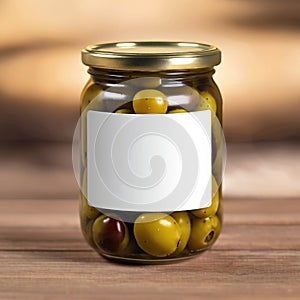 Glass jar of olives, empty blank generic product packaging mockup