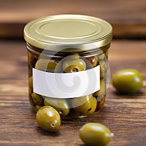 Glass jar of olives, empty blank generic product packaging mockup