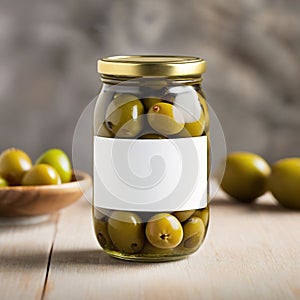 Glass jar of olives, empty blank generic product packaging mockup