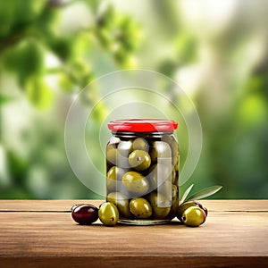 Glass jar of olives, empty blank generic product packaging mockup