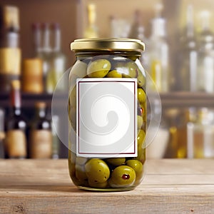 Glass jar of olives, empty blank generic product packaging mockup