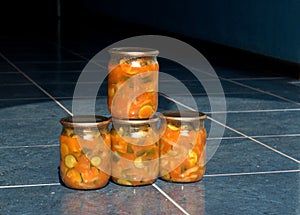 Glass jar with preservation of cucumber salad