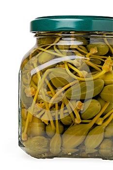 Glass jar of preserved capers