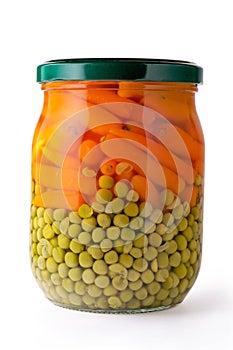 Glass jar of preserved peas