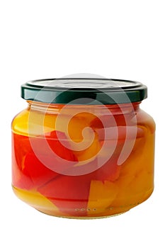 Glass jar of preserved peppers photo