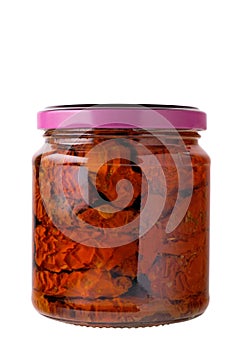 Glass jar of preserved tomatoe