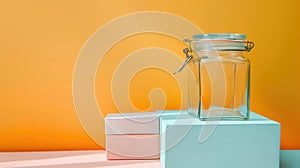 Glass Jar and Rectangular Box on Pastel Surface