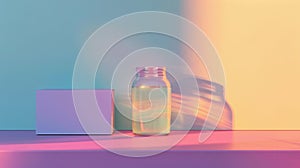 Glass Jar and Rectangular Box on Pastel Surface