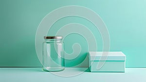 Glass Jar and Rectangular Box on Pastel Surface