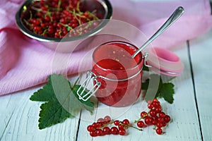 A glass jar of red currant jam