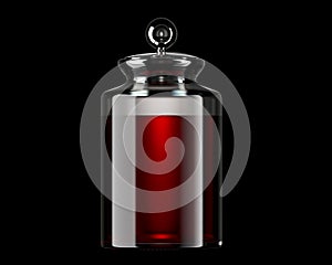 Glass jar with red liquid on a black background 3d render