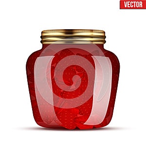 Glass Jar with strawberries jam.