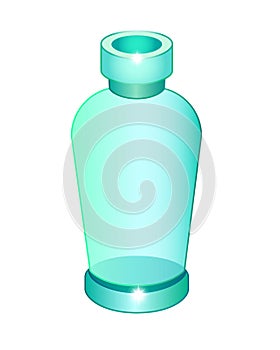 Glass jar. Transparent blue-green vintage vial. Opened empty vintage glass bottle - full color stock illustration.