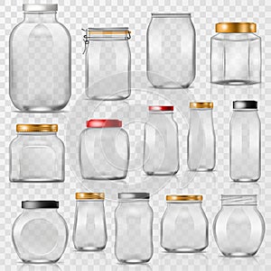 Glass jar vector empty mason glassware with lid or cover for canning and preserving illustration glassful set of