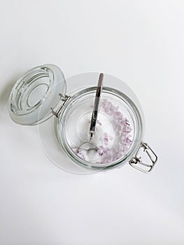 Glass jar of white sugar