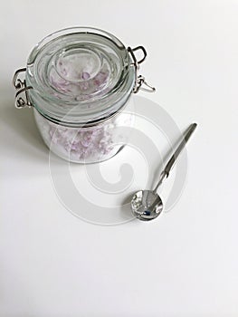 Glass jar of white sugar