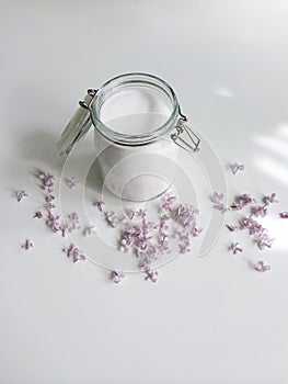 Glass jar of white sugar