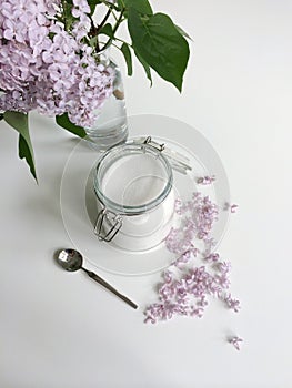 Glass jar of white sugar