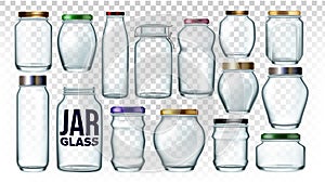 Glass Jars Collection In Different Form Set Vector photo