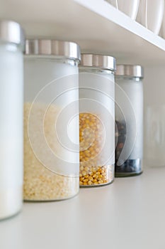 Glass jars with grain