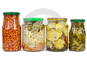 Glass jars with marinated vegetables