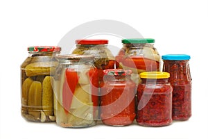 Glass jars with tinned vegetables