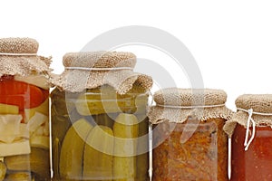 Glass jars with tinned vegetables